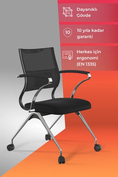 Metta Ergolife Sit Air Toplantı Sandalyesi | Tekerlekli, Krom Ayaklı, Fileli, Siyah, Çalışma Koltuğu -572.5F.1.662 ürün görseli 1