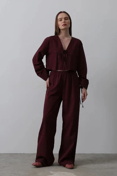 Önü Bağlamalı Crop Takım - Bordo ürün görseli 1
