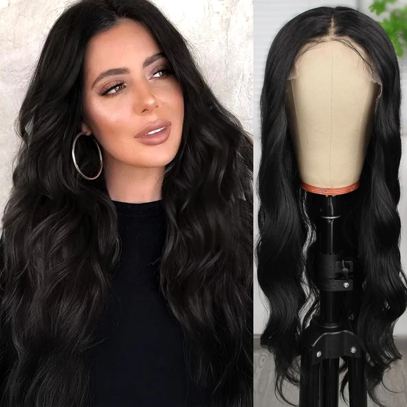 Siyah Dalgalı Fiber Sentetik Tül Peruk ürün görseli 1