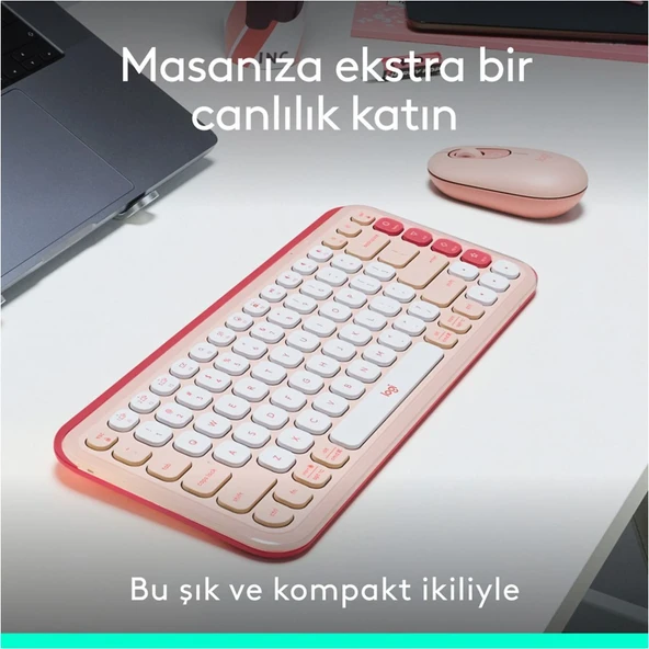 LOGITECH Pop Icon Bluetooth Klavye & Mouse Seti Pembe (Türkçe Tuş Dizimi) 920-013075 - Resim 3