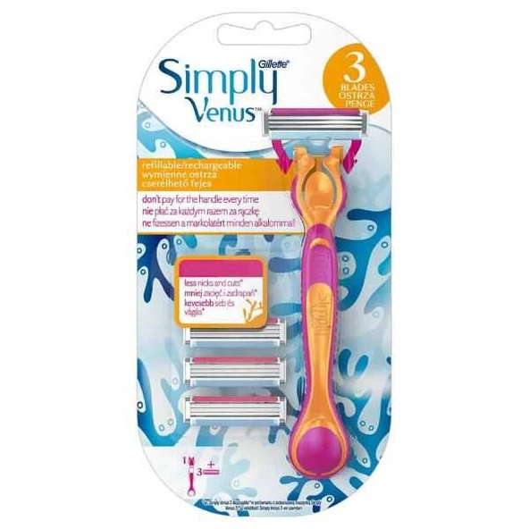 Gillette Simply Venus 3 Tıraş Makinesi + 3 Yedek Tıraş Bıçağı ürün görseli 1