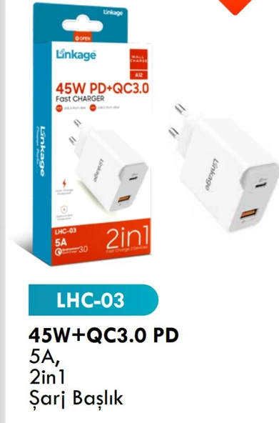 45 W- QC3 PD 5 A LED ışıklı 2 in 1 şarj başlık ürün görseli 1