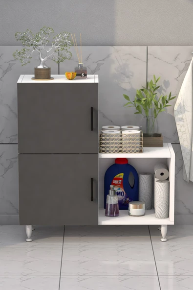 2 Kapaklı L Çok Amaçlı Banyo Dolabı Antrasit ürün görseli 1