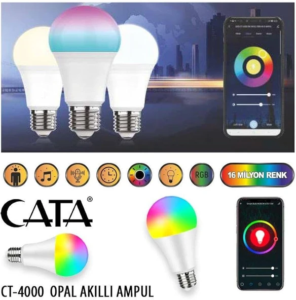 Cata CT-4000 9 W E27 RGB Akıllı LED Ampul - Resim 2