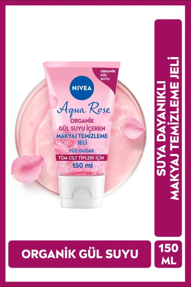 NIVEA Aqua Rose Organik Gül Suyu Içeren Makyaj Temizleme Jeli 150ml, Suya Dayanıklı Makyajı Çıkarır ürün görseli 1