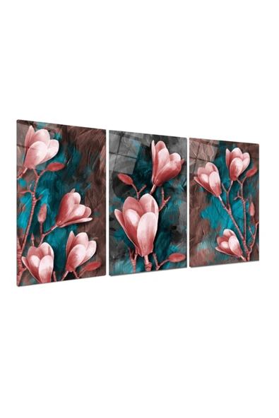 Çiçekler Triple Miyrem-Cam Tablo - Resim 2