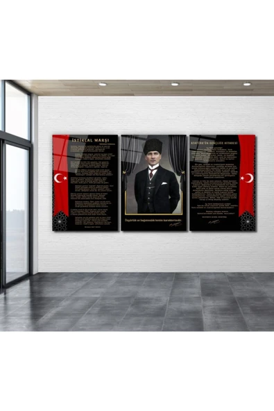 Atatürk Köşesi Triple Miyrem-Cam Tablo ürün görseli 1