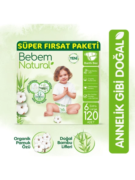 Bebem Natural 6 Numara Ekstra Large 120'li Bebek Bezi ürün görseli 1