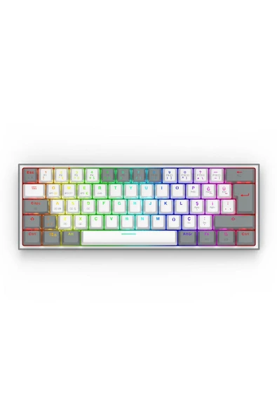 Redragon K616 Fizz PRO RGB Red Switch 2.4GHz Kablosuz Türkçe Mekanik Oyuncu Klavyesi Beyaz, Gri ürün görseli 1