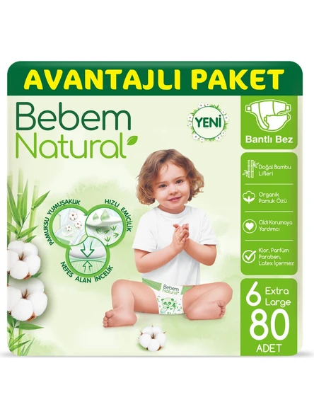 Bebem Natural 6 Numara Ekstra Large 80'li Bebek Bezi ürün görseli 1