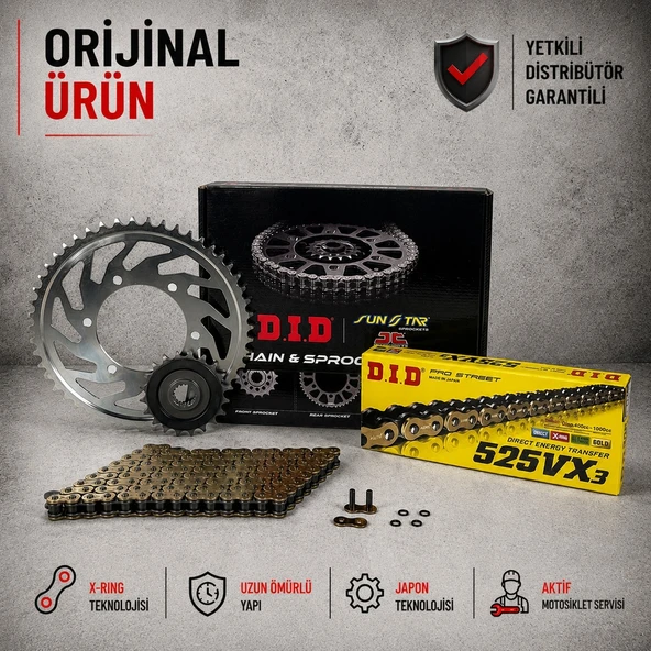 Dıd Kawasaki Z 1000 Sx Zincir Dişli Seti (2011-2019) X-Ringli Zincir (Gold Renk) ürün görseli 1