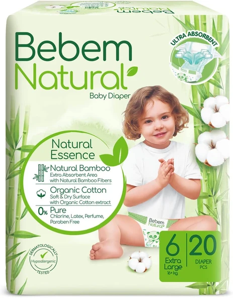Bebem Natural 6 Numara Ekstra Large 20'li Bebek Bezi ürün görseli 1