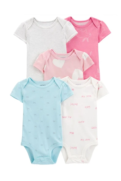 Carters Renkli Layette Kız Bebek Kısa Kollu Body 5'li Paket 1R885410R ürün görseli 1