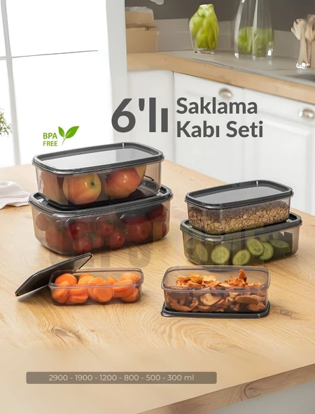 6'lı Set Erzak Saklama Kabı Seti BPA Free Erzak Kabı Bakliyat Saklama Kapları Buzdolabı Kabı ürün görseli 1