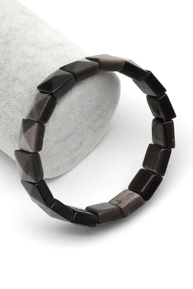 Silver Obsidyen Doğal Taş Bileklik 12 x 12 mm Özel Kesim ürün görseli 1