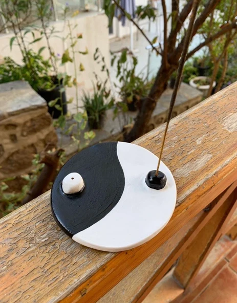 El Yapımı Seramik Ying Yang Tütsülük - Resim 2