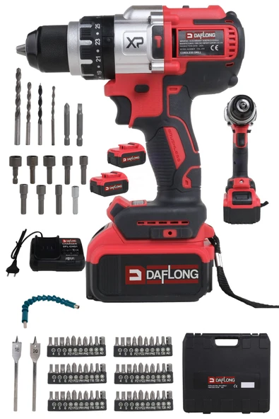 DAFLONG 21V 3000 MAH 13 MM KÖMÜRSÜZ 84 PARÇA HEDİYELİ 10 PİLLİ ŞARJLI MATKAP ürün görseli 1