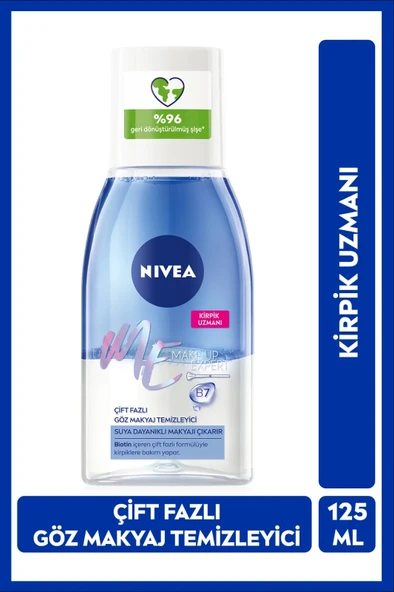 NIVEA Çift Fazlı Göz Makyaj Temizleyici 125ml,Hassas Kirpik Bakımı, Suya Dayanıklı Makyajı Çıkarır ürün görseli 1