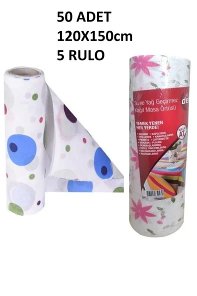 Kapris 120x150cm Kullan At Masa Örtüsü 15 Metre 50 Adet(5 Rulo) Ekonomik Set ürün görseli 1