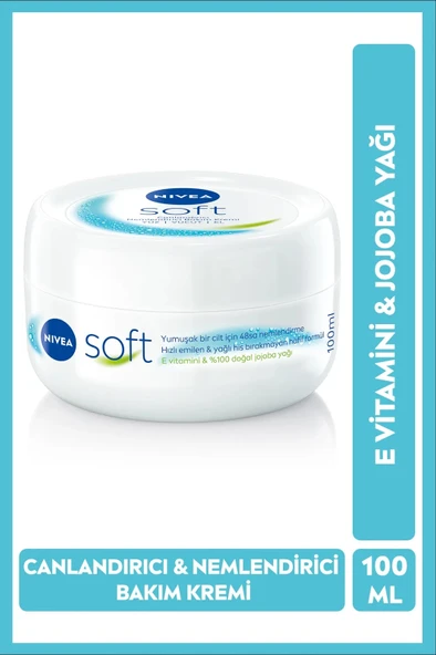 NIVEA Soft Nemlendirici Bakım Kremi 100ml, Jojoba Yağı, E Vitamini, Yüz Vücut El, Yumuşak Cilt Hissi ürün görseli 1