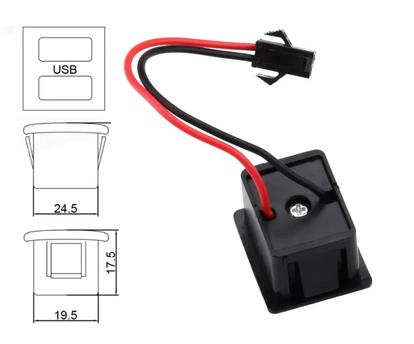 Type-C / Usb A Dişi Soket Kavisli  2 Pin 10cm Kablo Jst Çift Usb 5V 2A Panel Montaj Cep Telefonu Tablet Led Lamba Şarj Adaptör Fan - Resim 8