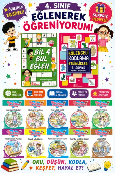 4.Sınıflar İçin Okumayı Sevdiren 10 lu Hikaye Seti -Bil Bul Eğlen-Kodlama 6 (Okulda Evde Tatilde) ürün görseli 1