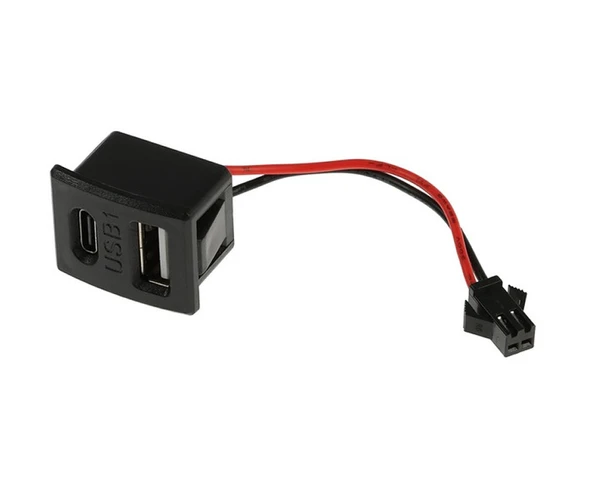 Type-C / Usb A Dişi Soket Kavisli  2 Pin 10cm Kablo Jst Çift Usb 5V 2A Panel Montaj Cep Telefonu Tablet Led Lamba Şarj Adaptör Fan - Resim 4