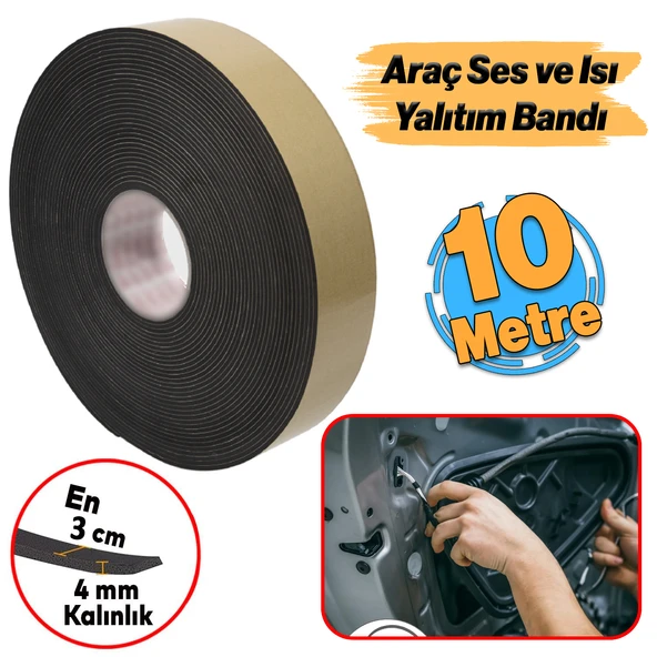 Yapışkanlı Araç Oto Ses Isı Yalıtım İzolasyon Bandı Bant Epidyen Sünger En 30 mm Kalın 4 mm 10 Metre ürün görseli 1