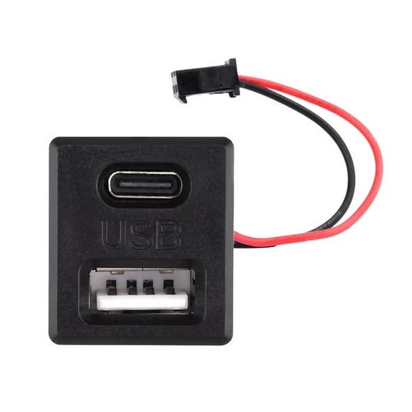 Type-C / Usb A Dişi Soket Kavisli  2 Pin 10cm Kablo Jst Çift Usb 5V 2A Panel Montaj Cep Telefonu Tablet Led Lamba Şarj Adaptör Fan ürün görseli 1