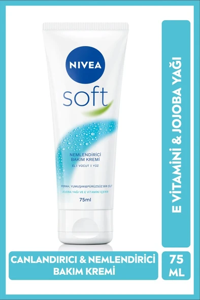 NIVEA Soft Nemlendirici Bakım Kremi 75 ml, Jojoba Yağı, E Vitamini, Yüz Vücut El, Yumuşak Cilt Hissi ürün görseli 1