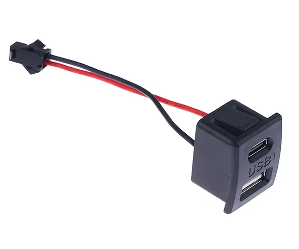 Type-C / Usb A Dişi Soket Kavisli  2 Pin 10cm Kablo Jst Çift Usb 5V 2A Panel Montaj Cep Telefonu Tablet Led Lamba Şarj Adaptör Fan - Resim 6