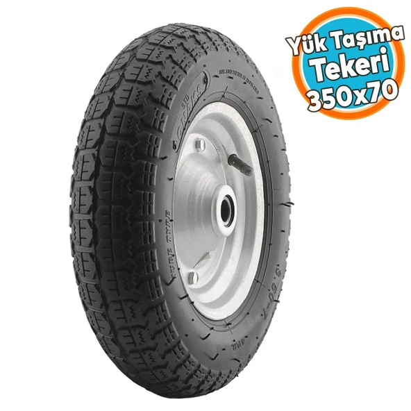 El Arabası Yük Taşıma Tekeri Bilyeli Rulmanlı Havalı Dubleks 350x70 mm Çelik Jant Tekerlek ürün görseli 1