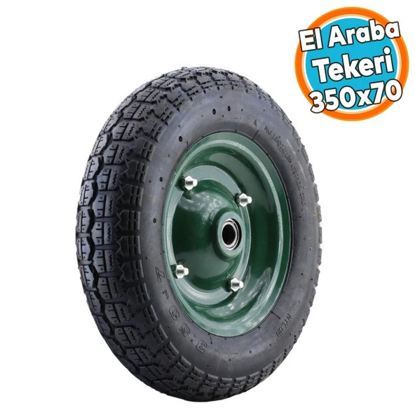 El Araba Arabası Tekeri Yük Taşıma Tekerleği Havalı Bilyalı Yeşil Jant Siyah350x70 ürün görseli 1