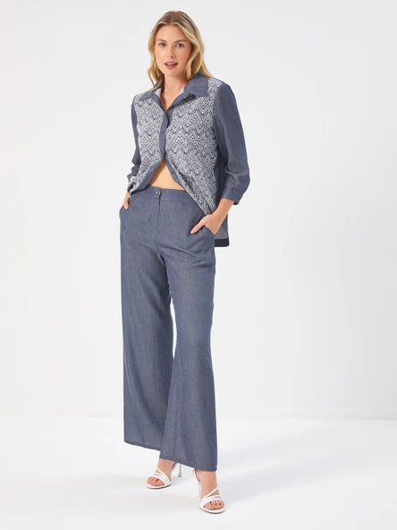 Faik Sönmez Minimalist Yüksek Bel Wide Leg Kadın Pantolon - Günlük Kullanım ürün görseli 1