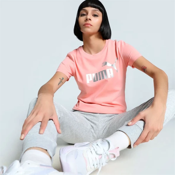 Puma METALLIC No.1 Logo Tee Pembe Kadın Spor Tişört - 631536 18 ürün görseli 1