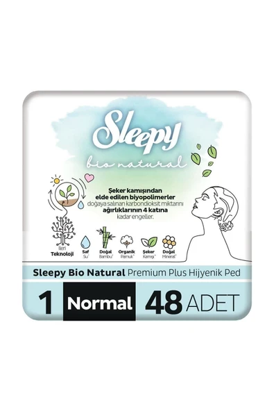 Sleepy Bio Natural Premium Plus Hijyenik Ped Normal 48 Adet Ped ürün görseli 1