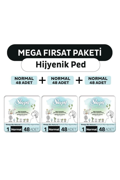 Sleepy Bio Natural Premium Plus Hijyenik Ped Mega Fırsat Paketi Normal 144 Adet ürün görseli 1