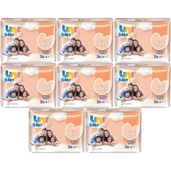 Uni Baby Islak Havlu Mendil Aile 52 Yaprak (24 Lü Set) 1248 Yaprak (8PK*3) ürün görseli 1