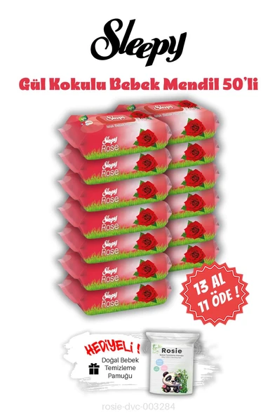 Sleepy Gül Kokulu 13 AL 11 ÖDE Islak Bebek Mendil 50'li ve ROSIE ürün görseli 1