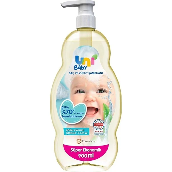 Uni Baby Bebek Saç ve Vücut Şampuanı 900ML Klasik (Pompalı) Süper Ekonomik Pk ürün görseli 1