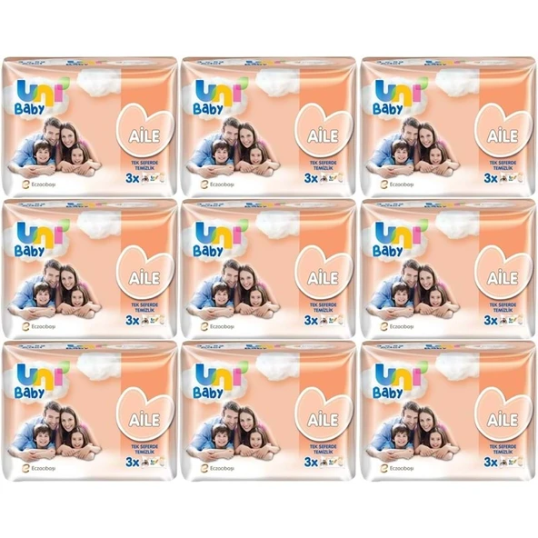 Uni Baby Islak Havlu Mendil Aile 52 Yaprak (27 Li Set) 1404 Yaprak (9PK*3) ürün görseli 1