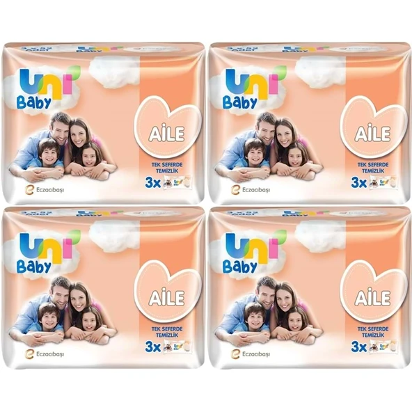 Uni Baby Islak Havlu Mendil Aile 52 Yaprak (12 Li Set) 624 Yaprak (4PK*3) ürün görseli 1