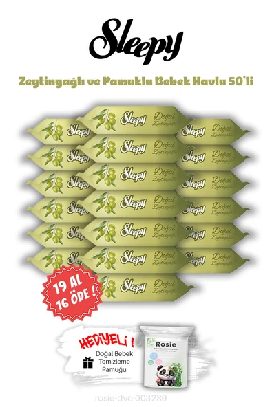 19 AL 16 ÖDE Sleepy Zeytinyağ ve Pamuk Islak Bebek Mendil 50'li ve ROSIE ürün görseli 1