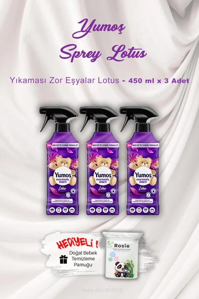 Yumoş Ev ve Tekstil Spreyi Lotus Yıkanması Zor Eşyalar 3 X 450 ml ROSIE Hediyeli ürün görseli 1