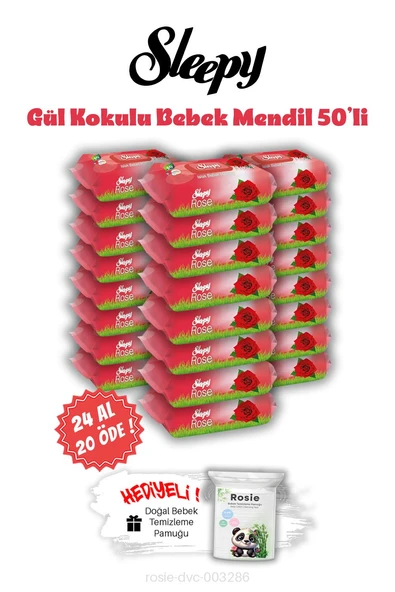 Islak Bebek Mendil 24 AL 20 ÖDE Sleepy Gül Kokulu 50'li ve ROSIE ürün görseli 1