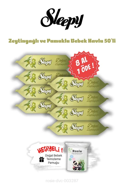 Sleepy Zeytinyağlı ve Pamuklu Islak Bebek Mendil 50'li 8 AL 7 ÖDE ve ROSIE ürün görseli 1