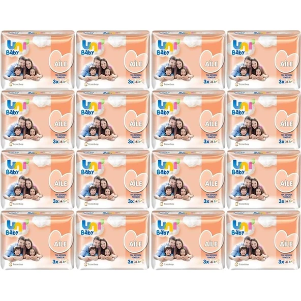 Uni Baby Islak Havlu Mendil Aile 52 Yaprak (48 Li Set) 2496 Yaprak (16PK*3) ürün görseli 1