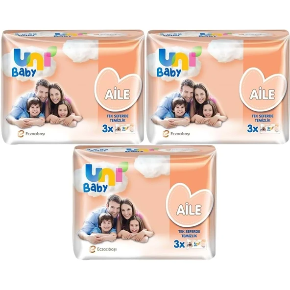 Uni Baby Islak Havlu Mendil Aile 52 Yaprak (9 Lu Set) 468 Yaprak (3PK*3) ürün görseli 1