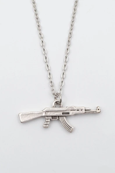 Pubg Keleş Ak-47 Kalaşnikof Gümüş Kaplama Düz Zincir Kolye ürün görseli 1