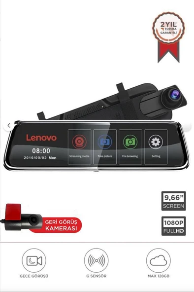 Araç İçi Kamera Gece Görüşlü Dokunmatik 1080P Ön ve Arka Dikiz Aynası V7 8801 Plus Siyah ürün görseli 1